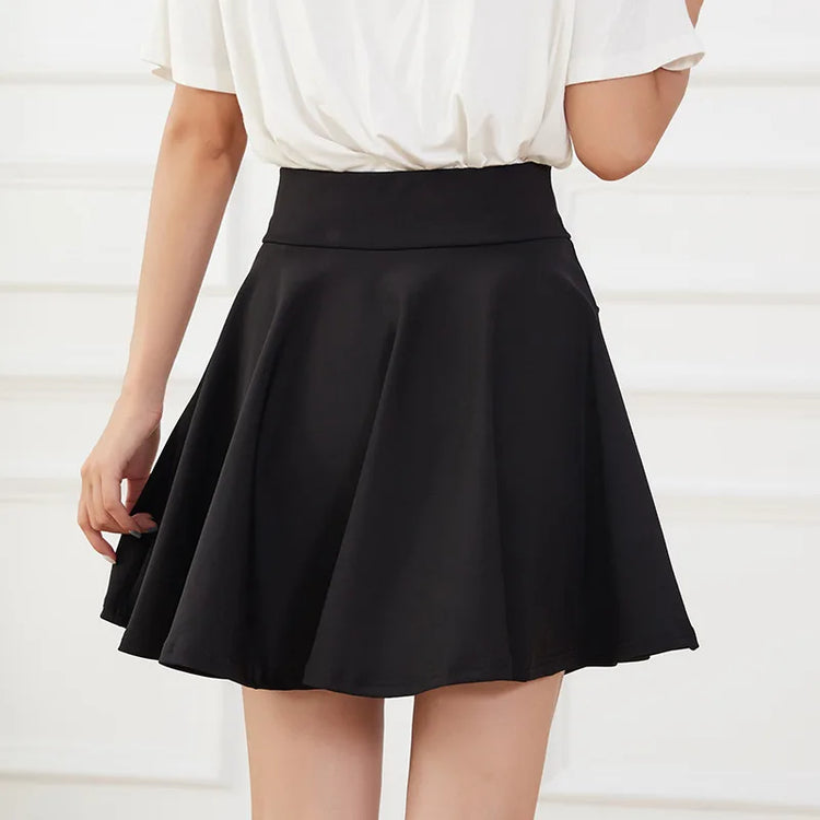 Nuovo nero tasca pantaloncini gonna pantaloni di sicurezza di base da donna gonne scuola svasata casual mini pattinatore medio pieghettato taglie forti 4XL