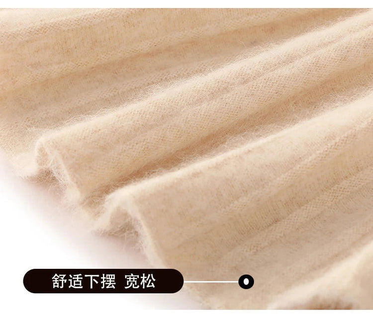 FRSEUCAG Autumn and winter women's warm half skirt 100% mink cashmere pleated skirt thick long skirt soft and loose fashionable PlatiNum