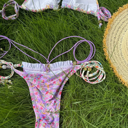Set Bikini Triangolo Sexy Micro Thong, Costume da Bagno Donna, Biquini con Lacci, Abbigliamento da Spiaggia Stampato, Bikini Thong platinumshop