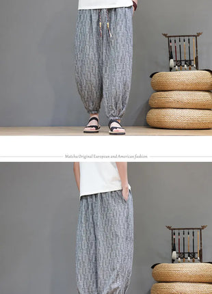 Men's Corduroy Chinese Style Wide Leg Trousers, Lantern Pants, Comfortable and Breathable for Autumn and Winter, Casual Joggers
