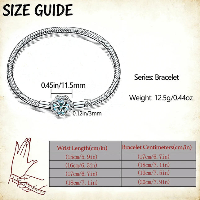 Nuovo Bracciale Originale in Argento 925 con Quadrifoglio Portafortuna e Catena a Serpente, Adatto per Gioielli Fai-da-Te da Donna PlatiNum