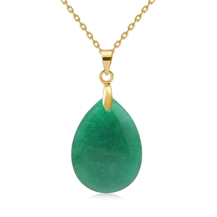 New Fashion Natural Stone Crystal Pendant Teardrop Simple Pendant Necklace Earrings Making Jewelry With Chain collar PlatiNum