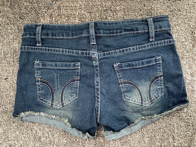 Y2K Women's Embroidered Wrap-Style Denim Shorts Summer Korean Style Sexy Low-Rise Women's Denim Shorts Stretch-Fit Hot Pants PlatiNum