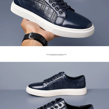 Daily Men's Luxury Brand Shoes Casual Blue Black Sneakers Shoes Man Lace-up Comfortable Leather Flat Shoes