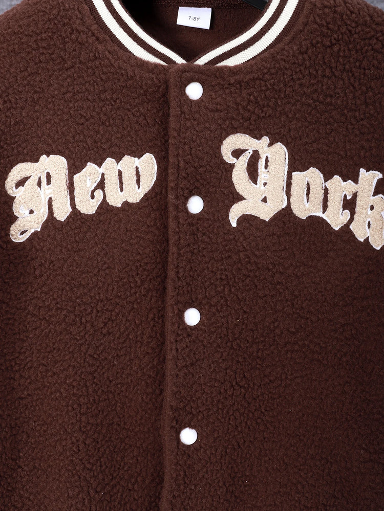 Boys' embroidered baseball uniform with letters on the outer tower is suitable for wearing in autumn and winter seasons
