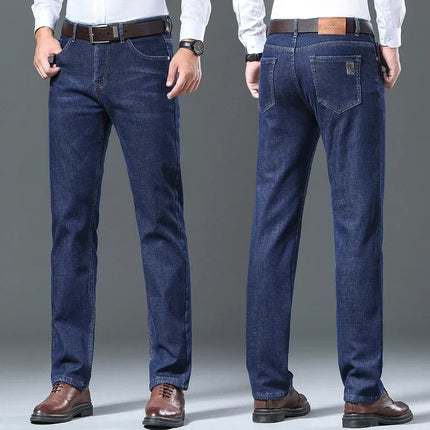 Winter Lamb Wool Jeans Men's Fleece Thickened Business Casual Straight Pants Hot Warm Work Pants Brand Men's Clothing