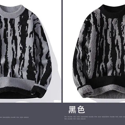 Harajuku Sweater Men's Y2K Knitted Printing Sweater Men's Wool Pullover Men's Retro Knitted Color Block Tops