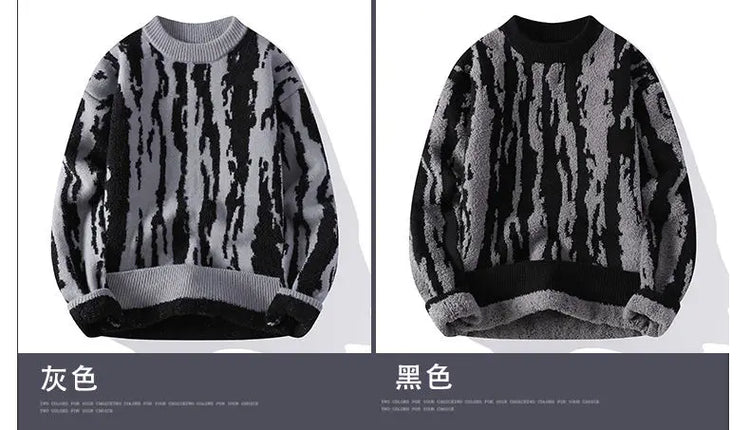 Harajuku Sweater Men's Y2K Knitted Printing Sweater Men's Wool Pullover Men's Retro Knitted Color Block Tops