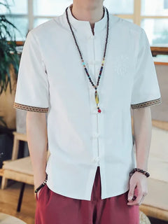 Camicie da Uomo Ricamate in Stile Cinese Retrò, Traspiranti in Lino, Comode, Casual Kung Fu, Abito Tang con Colletto Rialzato