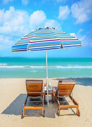 Ombrellone da spiaggia da 200 cm, con portabevande, ombrellone da giardino, antivento, UPF 50+, 30 °   Protezione solare pieghevole con punta a terra