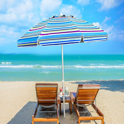 Ombrellone da spiaggia da 200 cm, con portabevande, ombrellone da giardino, antivento, UPF 50+, 30 °   Protezione solare pieghevole con punta a terra