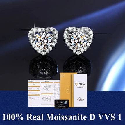 D VVS1 Pass Diamond Tester Moissanite Stud Earrings For Women 100% Real 925 Sterling Silver 2 GRA Certificates Moissanita PlatiNum