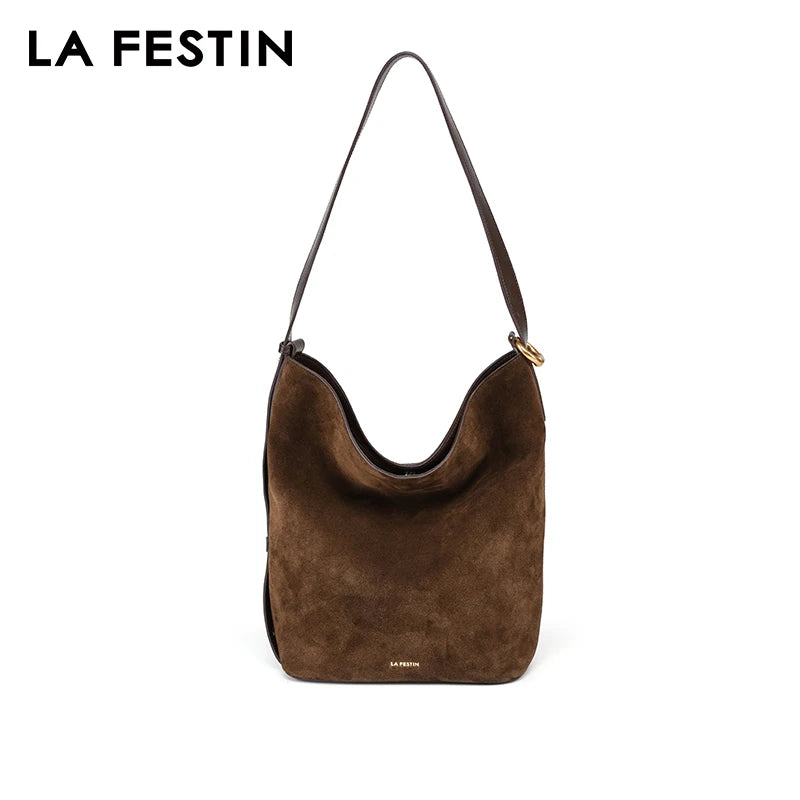 LA FESTIN Original Brand Suede Bag Designer Luxury Bag Bucket Bag Shoulder Crossbody Bag Handbag Women Autumn and Winter Bags