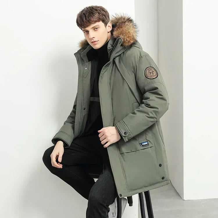 Men Winter Goose Down Coats Fur Collar Hooded Long Down Jackets Top Quality Male Outdoor Windproof Warm Winter Jackets Canada