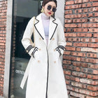 Women White Long Woolen Coat Autumn Winter British Hepburn Style Thicken Slim Double-Breasted Woolen Coat New Women Outwear