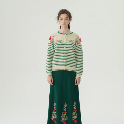 62-96cm Waist Fall Winter Long Skirts Women Elegant Handmade Embriodery Crochet Red Fruit Cashmere Wool Knitted Emerald Skirts PlatiNum