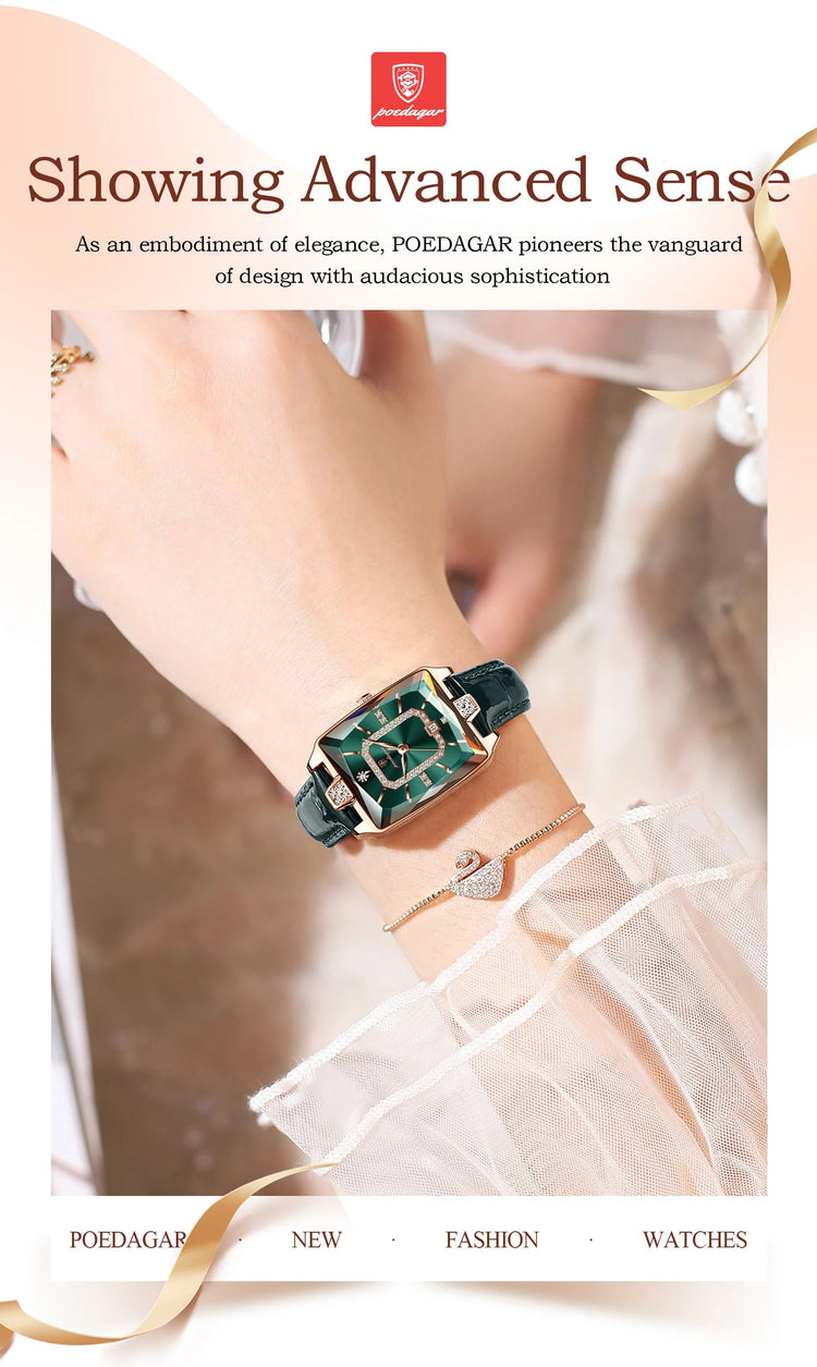 POEDAGAR Rettangolo Orologi da donna di lusso Impermeabile Data Orologio da donna in pelle Elegante orologio da polso da donna al quarzo moda Reloj regalo platinumshop