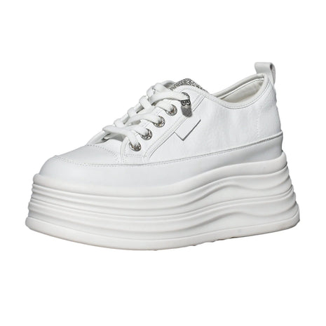 Fujin 9cm 3 inch comfortable platform sneakers for women Genuine Leather Women Vulcanized Shoes Platform High Heels Casual Shoes PlatiNum