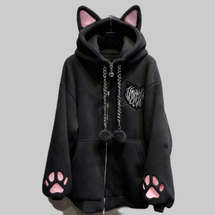 Thicked Women Jackets Cute Cat Ear Hooded Long Sleeve Punk Outerwear Fashion Casual Warm Coats 2025 Ropa Mujer Japanese Y2k Tops