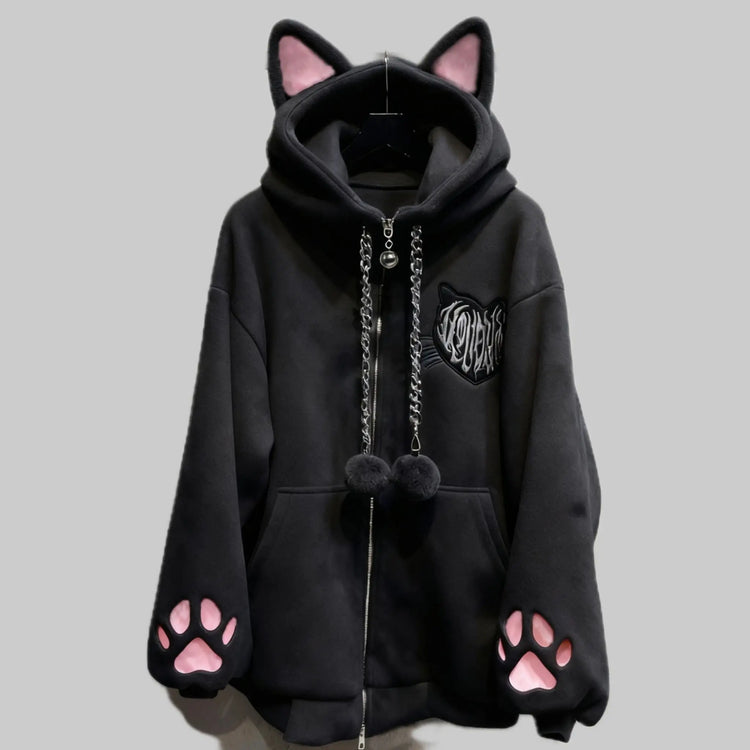 Thicked Women Jackets Cute Cat Ear Hooded Long Sleeve Punk Outerwear Fashion Casual Warm Coats 2025 Ropa Mujer Japanese Y2k Tops