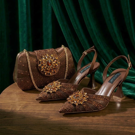 Nuove Scarpe e Borsa di Design Italiano Blu con Strass, Tacco Alto, Stile Moda, Scarpe a Punta per il Massimo Comfort, Scarpe da Donna
