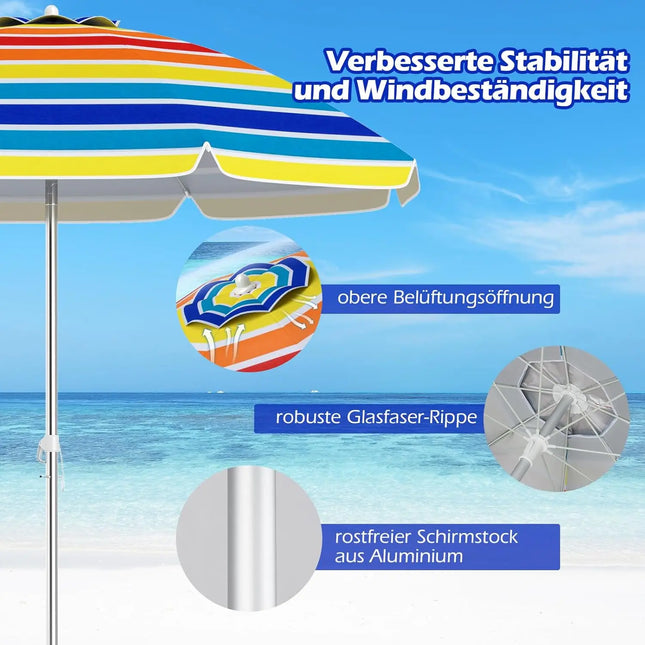 Beach umbrella, 178 cm, windproof, stable, UPF 50+, 30° Foldable sun protection with ground spike and carry bag (colorful)