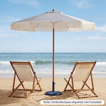 Ombrellone da Patio da 7 Piedi con Frange, Ombrellone da Spiaggia Protettivo dal Sole con Nappe Boho - Blu