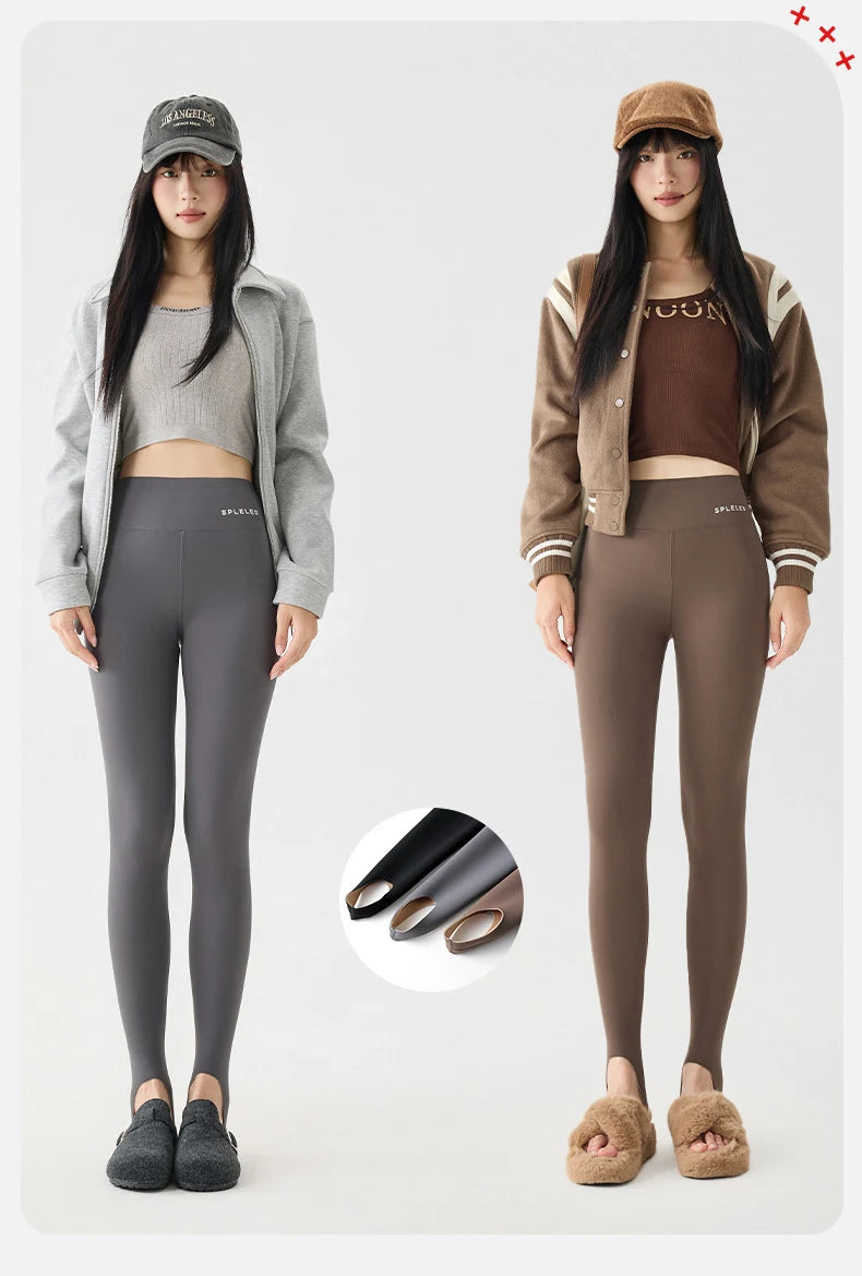 BIVIGAOS Autumn Winter Thick Foot Pants Sharkskin Leggings Women's Rabbit Fleece Warm Leggings High Waist Elastic Non Trace Yoga