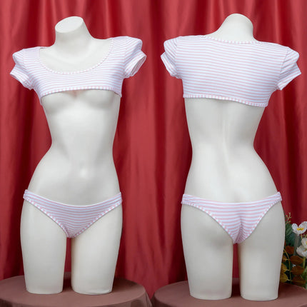 La biancheria intima giapponese della maglietta a righe Super corte imposta il Bikini uniforme delle ragazze del Costume Cosplay della scuola di stile a tre punti platinumshop