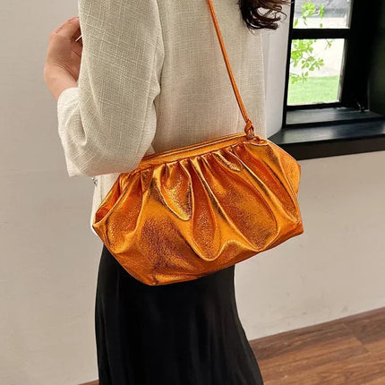 Small Luxury Design Women's Leather Silver Cloud Bag Female Gold Crossbody Bag Ladies Party Clutch Purse Female Handbags PlatiNum