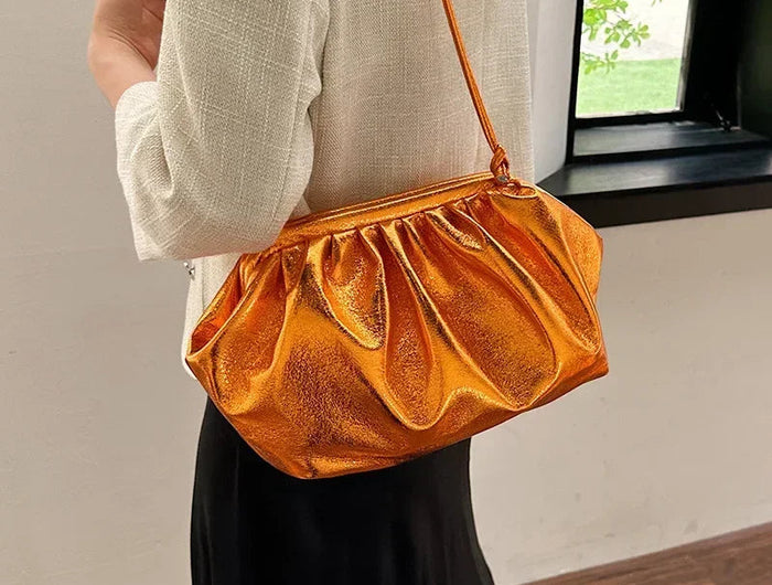 Small Luxury Design Women's Leather Silver Cloud Bag Female Gold Crossbody Bag Ladies Party Clutch Purse Female Handbags PlatiNum