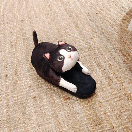 Tortoiseshell Cat EVA Cat Hugging Slippers Soft Creative Plush Kitty Slippers Cozy Animal Winter Fluffy Slides Women