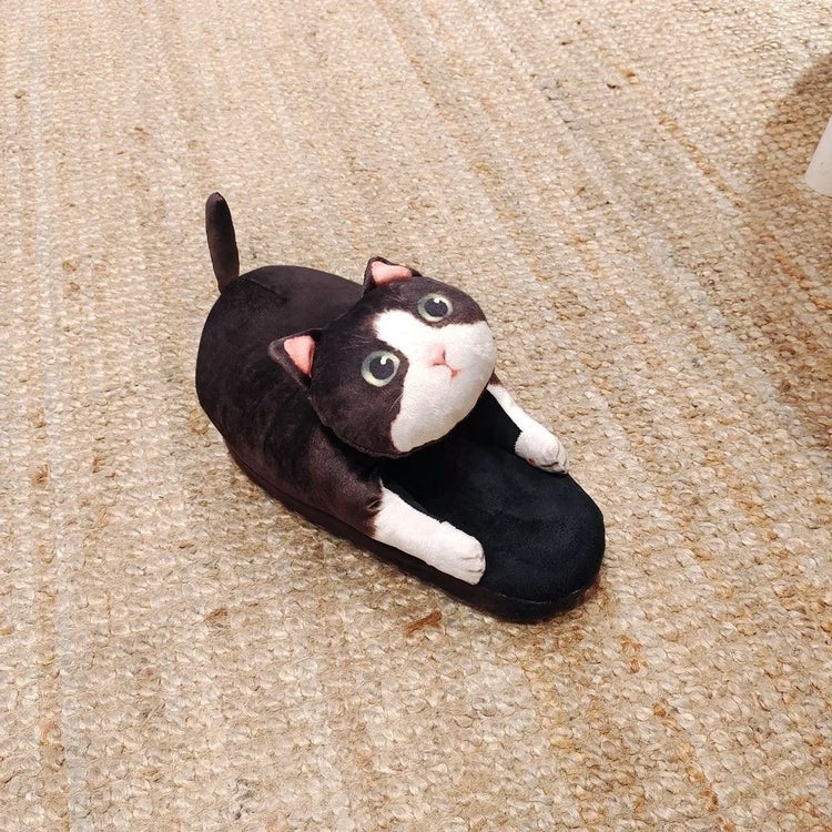 Tortoiseshell Cat EVA Cat Hugging Slippers Soft Creative Plush Kitty Slippers Cozy Animal Winter Fluffy Slides Women