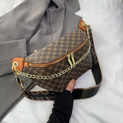 Women Chain Waist Bag Luxury Designer Chest Pack Quality PU Leather Fanny Pack Phone Purse Female Shoulder Crossbody Bag PlatiNum