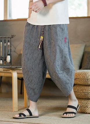 Kimono giapponese Pantaloncini tradizionali Pantaloni asiatici da uomo Samurai giapponese Pantaloni larghi da uomo in lino Yukata casual allentati