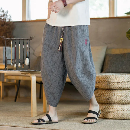 Kimono giapponese Pantaloncini tradizionali Pantaloni asiatici da uomo Samurai giapponese Pantaloni larghi da uomo in lino Yukata casual allentati