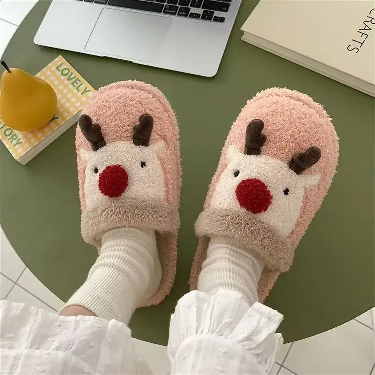 Winter Christmas Women Home Slippers Men Indoor Soft Non-slip Sandals Couples Warm Plush Flat Slides Adults Unisex Lovely Shoes