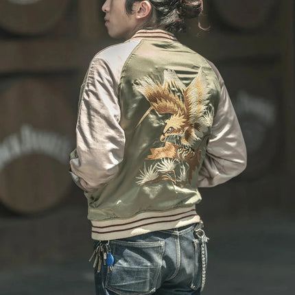 Non Stock Men's Yokosuka Baseball Jacket Dragon Tiger Falcon Embroidered Short Jacket PlatiNum