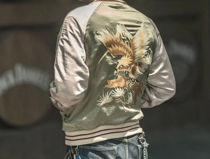 Non Stock Men's Yokosuka Baseball Jacket Dragon Tiger Falcon Embroidered Short Jacket PlatiNum