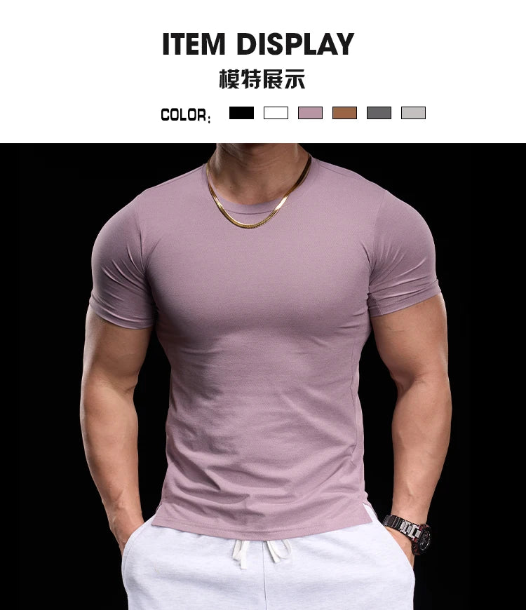 Abbigliamento da allenamento fitness da palestra da uomo T-shirt sportiva attillata a maniche corte