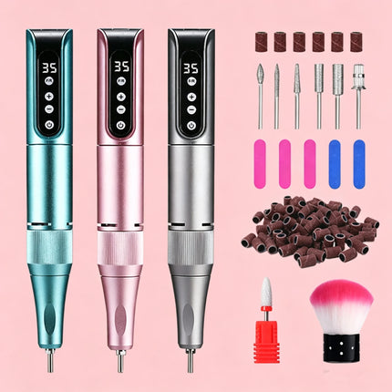 35000RPM Cordless Portable Nail Drill, Rechargeable Electric Nail File Manicure Pedicure Set, Professional Nail Art Tool for Gel Nails, Shaping Polishing for Home Salon & Nail Art Beginners