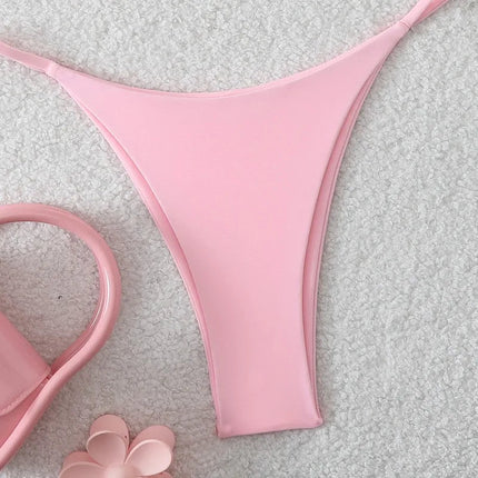 Costume da Bagno da Spiaggia alla Moda, Set Bikini a Perizoma per Donna, Sexy Costume da Bagno a Triangolo con Lacci, Due Pezzi, Stile Brasiliano, Tinta Unita platinumshop