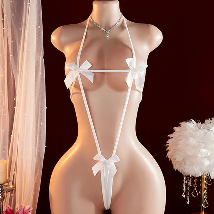 Ladies sexy lingerie, lace-up bow bra, hot style bodysuit, lace-up thong, sexy bow lingerie set, ladies backless