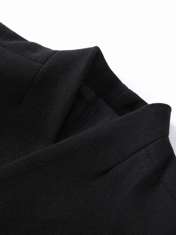 Women's Long Coat Slim V Neck Single Breasted Overcoats Shoulder Pad Maxi Jackets with Belt 2025 New Winter Lady Commute Outwear