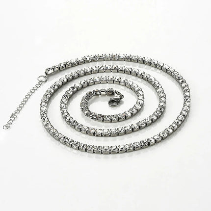 Stainless Steel Shiny Necklace For Men Women Gold Silver Color  Width 2/3/4MM Choker Necklaces With Rhinestones Jewelry Gifts PlatiNum