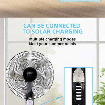 Ventilatore da pavimento ad energia solare 6 - 12 ore di corsa Ventilatore da pavimento portatile regolabile a 3 velocità per porta USB di emergenza oscurante domestica e luce notturna