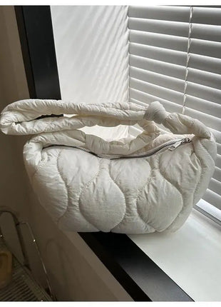 Puffer Shoulder Bag for Women Soft Down Cotton Padded Tote Handbag Purse Quilted Cross Body Bag Solid Color Bubbles Cloud Bag PlatiNum