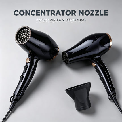Professional Negative Ions Hair Dryer 2200W 100‑240V Multi Speed Temperature Control Blow Dryer With Concentrator Nozzle For Salon Home Use