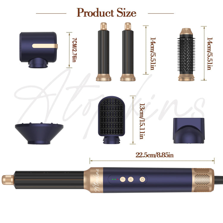 ATOPSKINS 626-1 Hair Dryer Brush 7 in 1, Air Styler Set with Curling Iron, Round Brush, Straightener For Women Curling Iron Hot Air Styling Brush Set