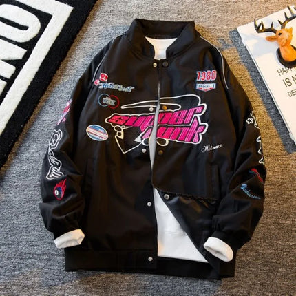 Men's Jacket High Street Vintage Retro Locomotive Baseball Uniform Spring Autumn Loose Single-breasted Embroidered Jackets